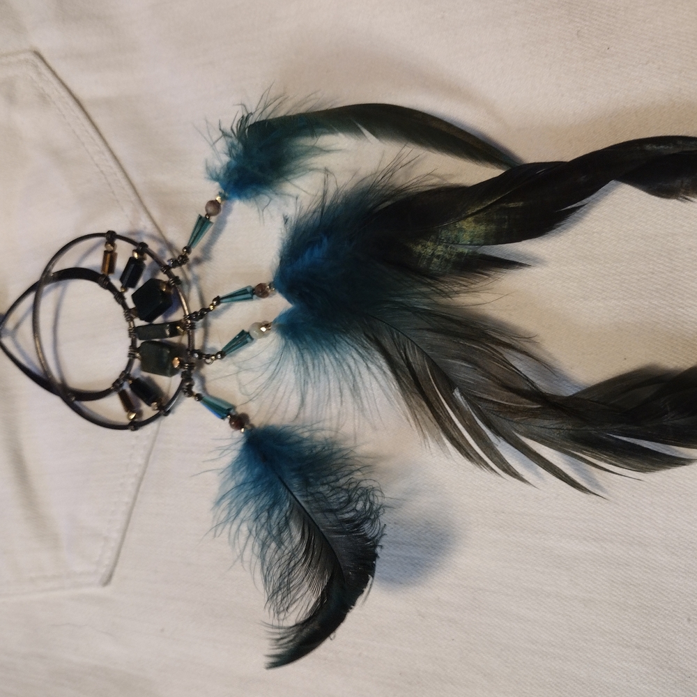Elegant Feather Necklace in Teal and Black
